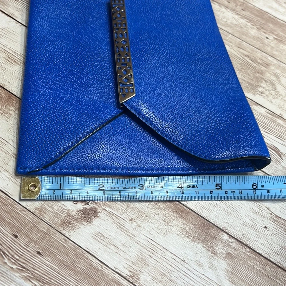 Stella & Dot Blue Leather Clutch with Gold Accents